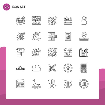 Universal Icon Symbols Group of 25 Modern Lines of working man fire vegetable shopping Editable Vector Design Elements