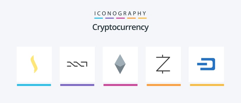 Cryptocurrency Flat 5 Icon Pack Including dash. crypto. crypto currency. coin. ethereum. Creative Icons Design vector