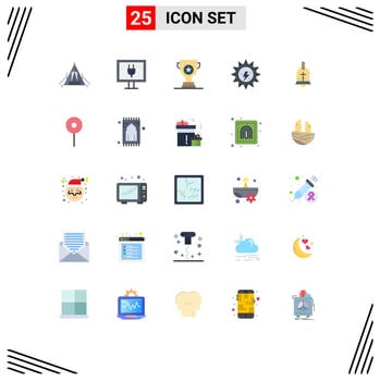 Pack of 25 creative Flat Colors of ring sun award electricity earth day Editable Vector Design Elements