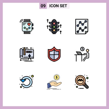 9 Universal Filledline Flat Colors Set for Web and Mobile Applications firewall plan analytics design report Editable Vector Design Elements