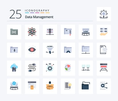 Data Management 25 Flat Color icon pack including storage. folder. link. data. server vector