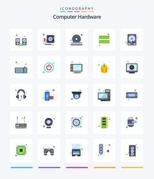 Creative Computer Hardware 25 Flat icon pack  Such As drive. ram. disc. hardware. computer vector