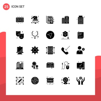 Pack of 25 Modern Solid Glyphs Signs and Symbols for Web Print Media such as ecology care claus building hospital Editable Vector Design Elements