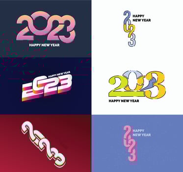 Big Collection of 2023 Happy New Year symbols Cover of business diary for 2023 with wishes vector