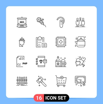 User Interface Pack of 16 Basic Outlines of patient dna tool headset ear Editable Vector Design Elements