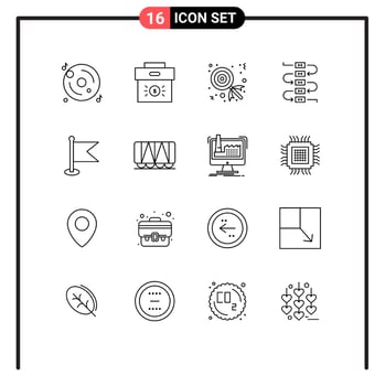 Set of 16 Vector Outlines on Grid for map flag investment virtuoso music Editable Vector Design Elements