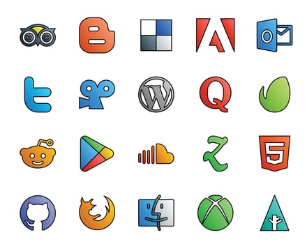20 Social Media Icon Pack Including soundcloud google play viddler reddit question vector