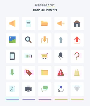 Creative Basic Ui Elements 25 Flat icon pack  Such As house. building. open. on. speaker vector