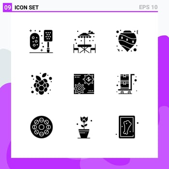 Modern Set of 9 Solid Glyphs and symbols such as capital vineyard bauble vine autumn fruits Editable Vector Design Elements