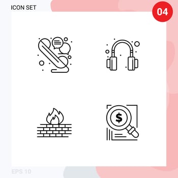 4 Universal Filledline Flat Colors Set for Web and Mobile Applications chat firewall telephone headset security Editable Vector Design Elements