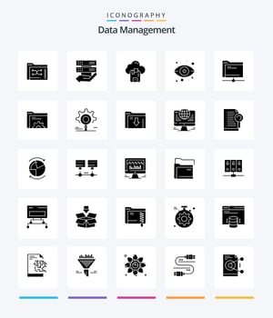 Creative Data Management 25 Glyph Solid Black icon pack  Such As eye. server. hand. sd. cloud vector