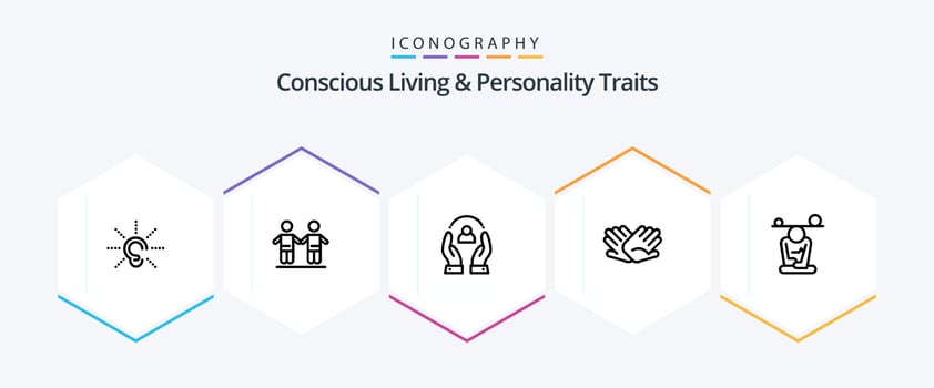 Concious Living And Personality Traits 25 Line icon pack including helping. hands. group. charity. people vector