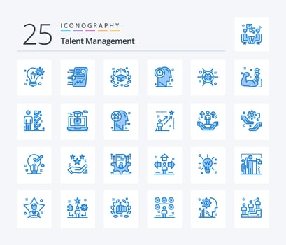 Talent Management 25 Blue Color icon pack including head. dashboard. progress. university. hat vector