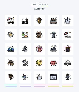 Creative Summer 25 Line FIlled icon pack  Such As location. bed. summer. beach. summer vector
