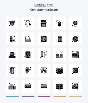 Creative Computer Hardware 25 Glyph Solid Black icon pack  Such As connection. hardware. computer. computer. hardware vector