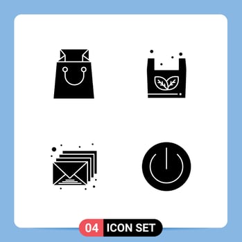 Modern Set of 4 Solid Glyphs Pictograph of bag mail bag shopping button Editable Vector Design Elements