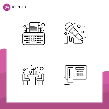 4 Universal Line Signs Symbols of keys table writer sound phone Editable Vector Design Elements