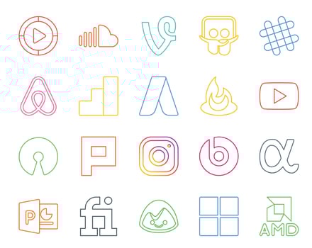 20 Social Media Icon Pack Including instagram open source chat video feedburner vector