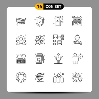 Pack of 16 Modern Outlines Signs and Symbols for Web Print Media such as security processor mobile location digital Editable Vector Design Elements