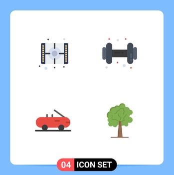 Set of 4 Commercial Flat Icons pack for movie tree paint dumbell growth Editable Vector Design Elements