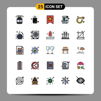 Pack of 25 Modern Filled line Flat Colors Signs and Symbols for Web Print Media such as ruler paper suitcase page star Editable Vector Design Elements
