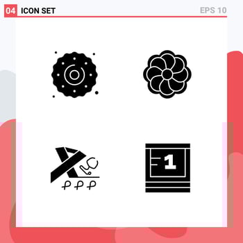 Universal Icon Symbols Group of 4 Modern Solid Glyphs of cookie ribbon sweets mardi gras board Editable Vector Design Elements