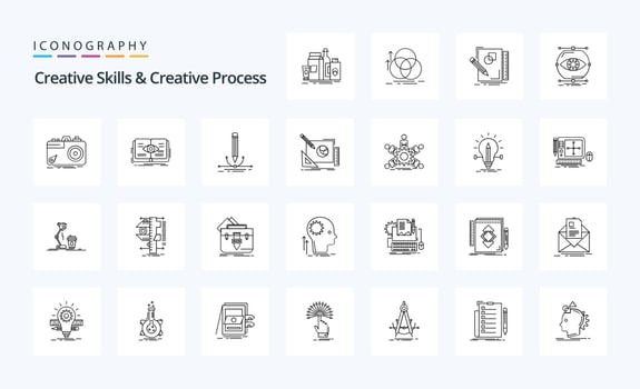 25 Creative Skills And Creative Process Line icon pack vector
