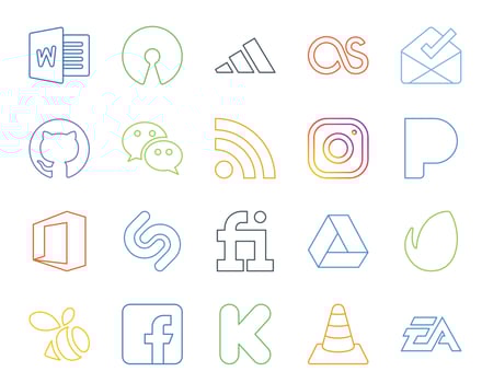 20 Social Media Icon Pack Including facebook envato rss google drive shazam vector