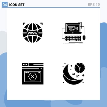 Group of 4 Solid Glyphs Signs and Symbols for world internet web design shop web Editable Vector Design Elements