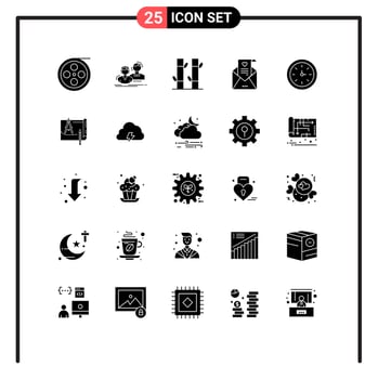 25 Thematic Vector Solid Glyphs and Editable Symbols of device proposal team love letter yoga Editable Vector Design Elements