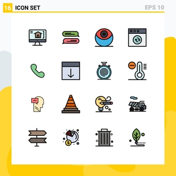 Pack of 16 Modern Flat Color Filled Lines Signs and Symbols for Web Print Media such as grid call star wars telephone phone Editable Creative Vector Design Elements