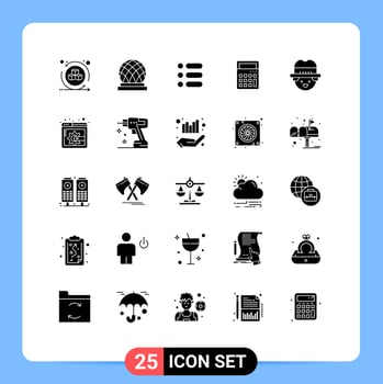 Pack of 25 creative Solid Glyphs of gardener office list math calculator Editable Vector Design Elements