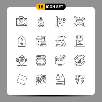 Pack of 16 Modern Outlines Signs and Symbols for Web Print Media such as badge for rent russia real estate board Editable Vector Design Elements