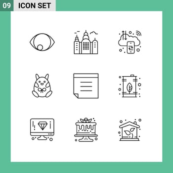 User Interface Pack of 9 Basic Outlines of text happy cloud baby chicken Editable Vector Design Elements