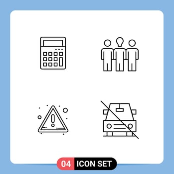 Group of 4 Modern Filledline Flat Colors Set for calculator attention office learning car Editable Vector Design Elements