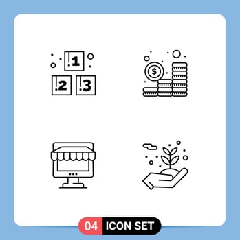 Set of 4 Modern UI Icons Symbols Signs for abc shop school money store Editable Vector Design Elements