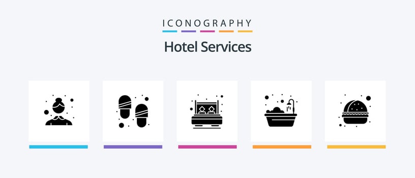 Hotel Services Glyph 5 Icon Pack Including snack. fast food. room. burger. hotel. Creative Icons Design vector