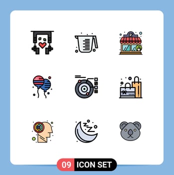 Pack of 9 creative Filledline Flat Colors of orbit data coffee house american bloons Editable Vector Design Elements