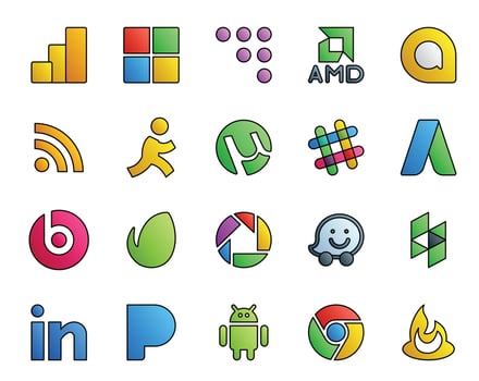 20 Social Media Icon Pack Including pandora houzz slack waze envato vector