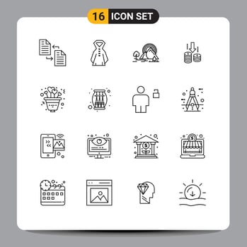 Pack of 16 creative Outlines of heart fund mountain transfer rainbow Editable Vector Design Elements