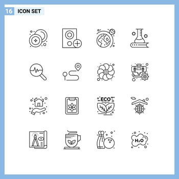 Mobile Interface Outline Set of 16 Pictograms of scientific science information hardware science book system Editable Vector Design Elements