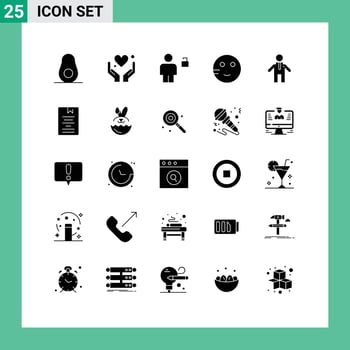 Group of 25 Solid Glyphs Signs and Symbols for people study body school embarrassed Editable Vector Design Elements