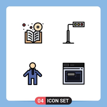 Filledline Flat Color Pack of 4 Universal Symbols of book man online light internet Editable Vector Design Elements