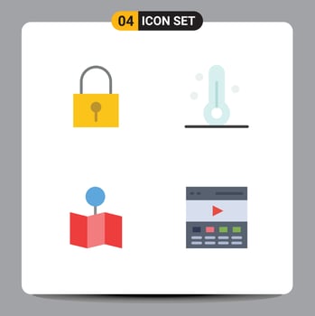 User Interface Pack of 4 Basic Flat Icons of lock map secure password thermometer pin Editable Vector Design Elements