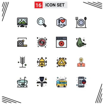 16 User Interface Flat Color Filled Line Pack of modern Signs and Symbols of ruler meter father measurement restaurant Editable Creative Vector Design Elements