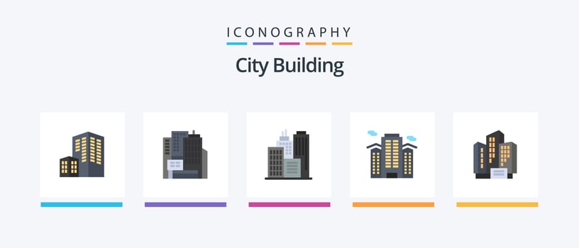 City Building Flat 5 Icon Pack Including . place. company. apartment. Creative Icons Design vector