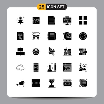Pack of 25 Modern Solid Glyphs Signs and Symbols for Web Print Media such as thumbnails grid document server digital Editable Vector Design Elements