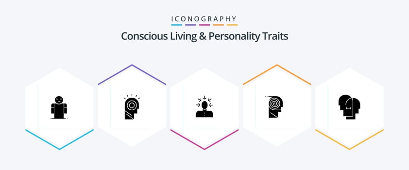 Concious Living And Personality Traits 25 Glyph icon pack including study. definition. choice. comprehension. person vector