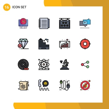 Pack of 16 Modern Flat Color Filled Lines Signs and Symbols for Web Print Media such as jewel digital five viral marketing viral Editable Creative Vector Design Elements