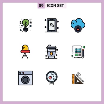 Pack of 9 creative Filledline Flat Colors of accounting drink cloud glass led Editable Vector Design Elements